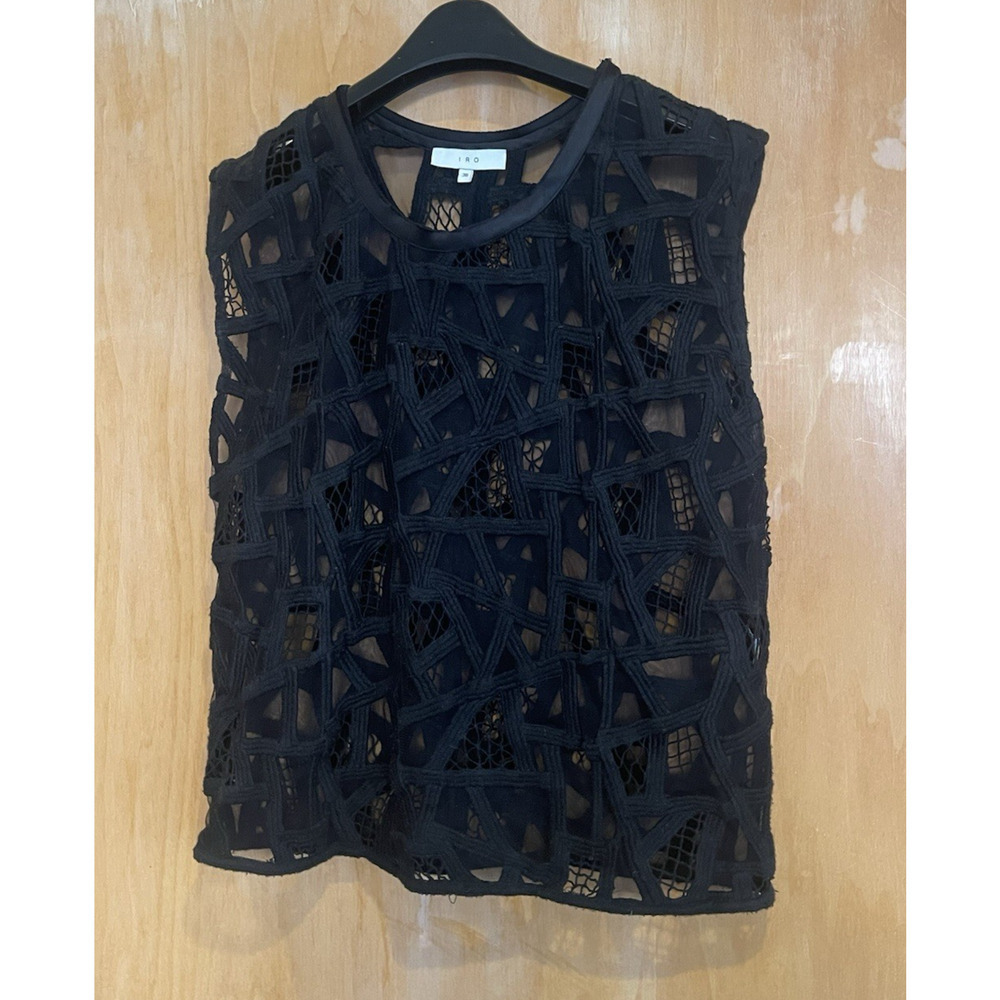 IRO Black Sleeveless Mesh Top Size 36 US4